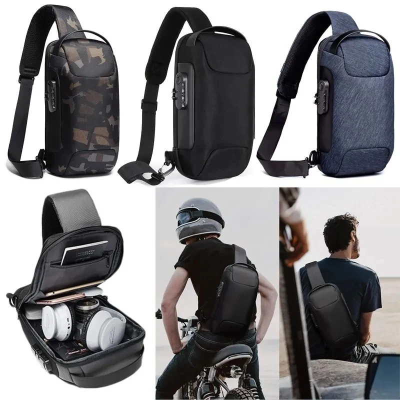 Men's Waterproof USB Oxford Crossbody Bag Anti-theft Shoulder Sling Bag Multifunction Sport Travel Messenger Chest Bag