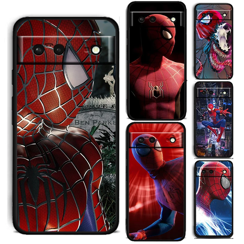 

Cool Marvel Spiderman For Google Pixel 7 6 6A 5 4 5A 4A XL Pro 5G Silicone Shockproof Soft TPU Black Phone Case Cover