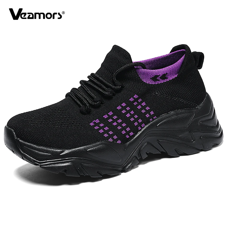 

Повседневные туфли унисекс VEAMORS на платформе, дышащая вязаная обувь для прогулок, увеличенная парная модная обувь со шнуровкой