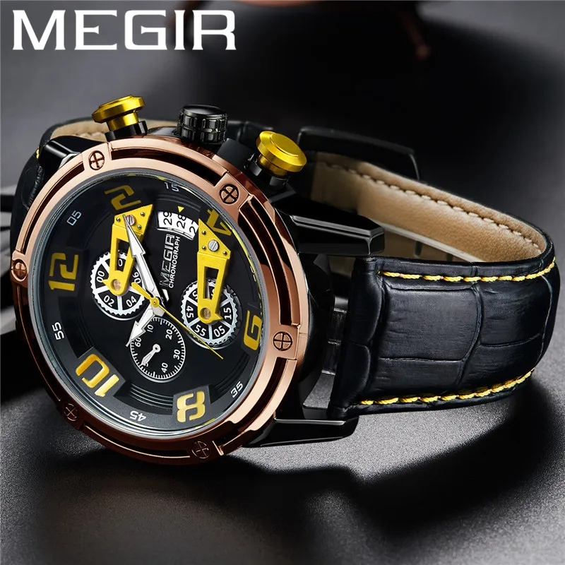 Часы MEGIR Мужские Наручные с хронографом спортивные водонепроницаемые армейские