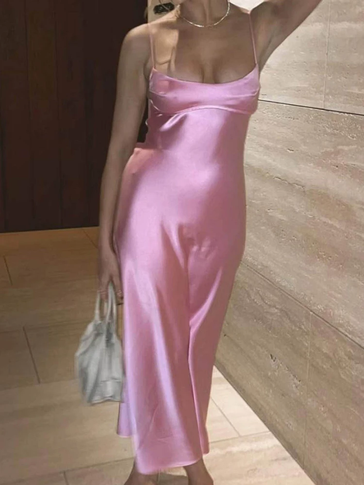 

Шелковый Атлас Платье на петельках для женщин, с вырезом на спинке, облегающее макси платье летние пикантные с открытыми плечами длинное пл...