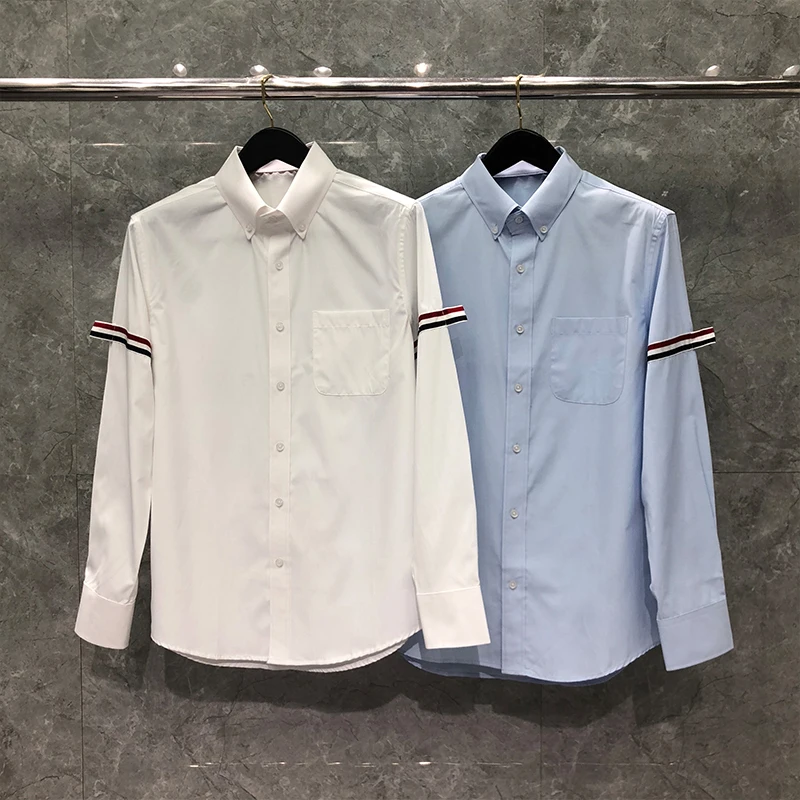 

TB THOM Shirt INS Star Style 2022 New Autumn Stripe Baggy Couple Cotton Top High Quality White Button Up Shirt Mujer Unisex