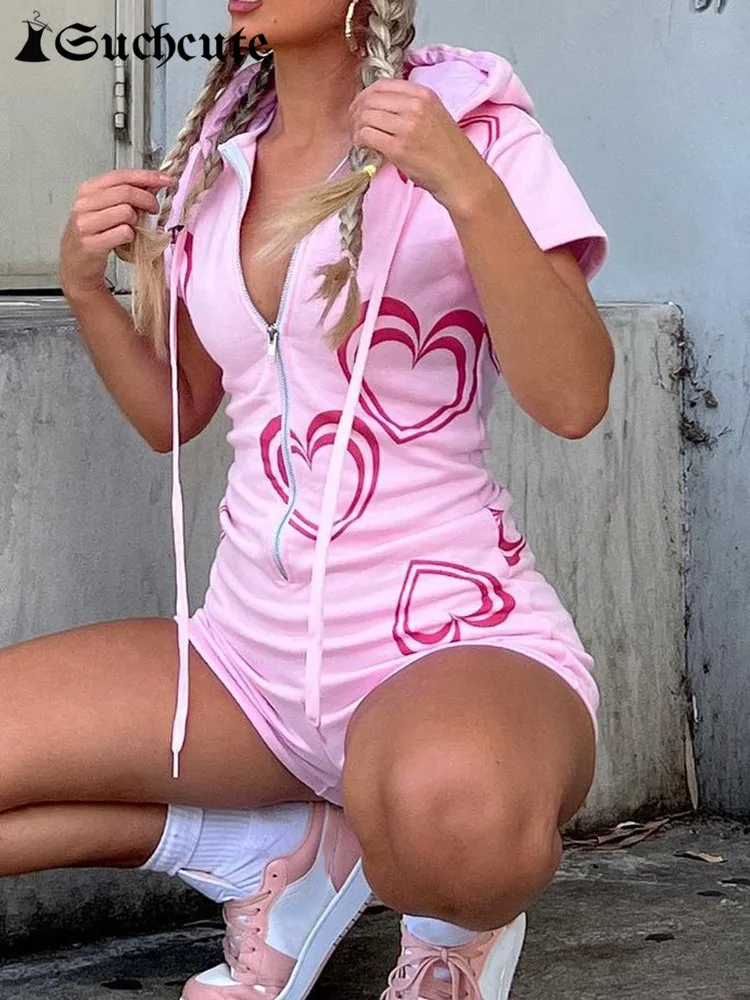 

Женский комбинезон на молнии, с принтом в виде сердца