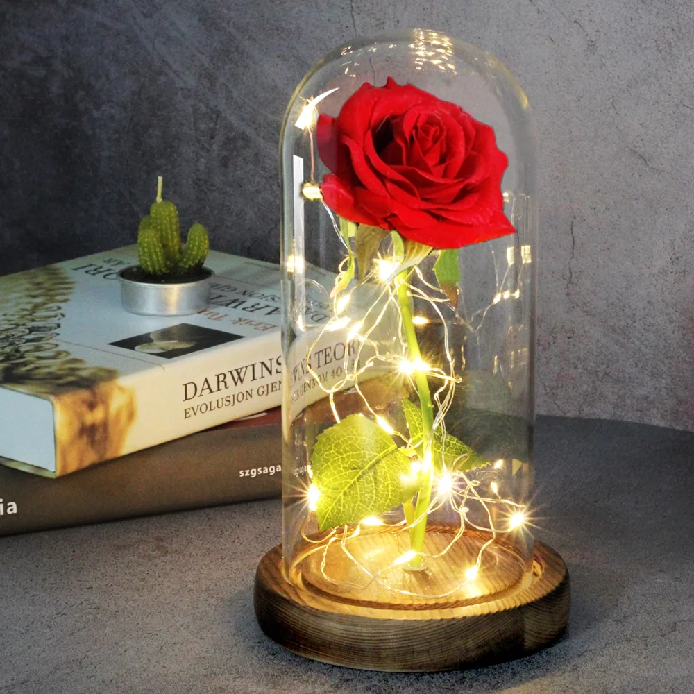 Beauty and The Beast Rose Rose In Glass 24K Gold Foil Flowers LED Enchanted Galaxy Eternal Rose Romantic Valentine's Day Gift