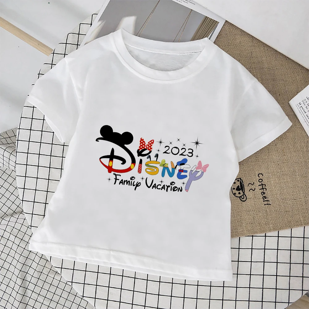 

Disney Hot Sell Kids White 2023 Family Vacation Print T-Shirts Creativity Y2K Harajuku Style Girls Clothes Casual 3-12 Years