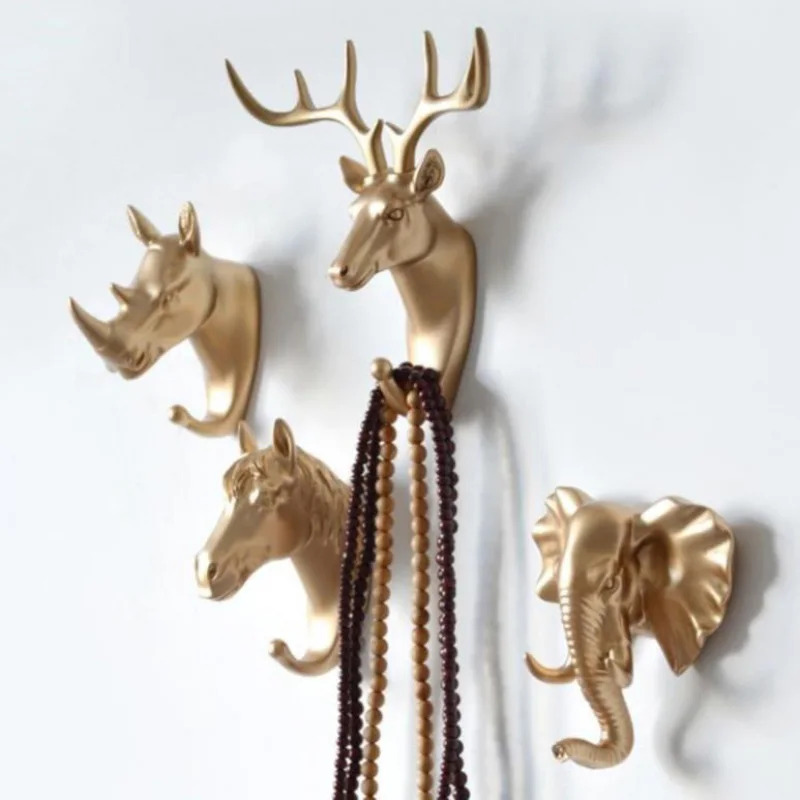 

Nordic Decorative Golden Hook Cute Room Decor Key Holder Animal Deer Head Hooks Hangers Jewelry Organizer Shelves For Wall