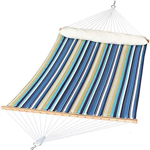 

Quilted Hammock, Large Heavy Duty Hammock with Spreader , Outdoor Outside Backyard Hammock with Extra Large Pillow, Blue Stripe