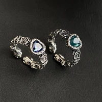 fashion simple zircon silver color rings for women retro rose colorful heart shaped open ring goth jewelry accessories wholesale