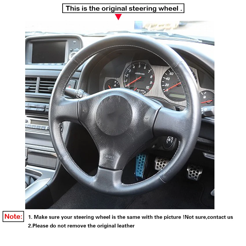 Фото Черный кожаный красный фонарь для Nissan 200SX S15 2001-2002 Silvia 1999-2000 Skyline R34 GTR чехол рулевого колеса автомобиля 1998-2002 №3