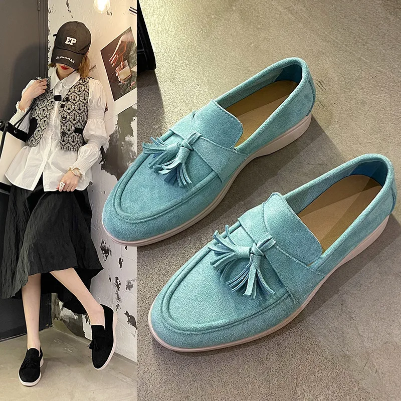 British Style Red Women Loafers Summer Suede Slip-on Women Flat Shoes Comfortable Breathable Womens Casual Shoes Mocasines 2023