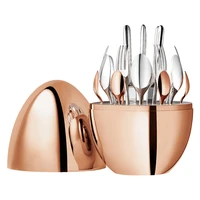 rose gold mood egg 24pcs tableware set stainless steel cutlery tableware knife fork spoon camping travel birthday gift ideas