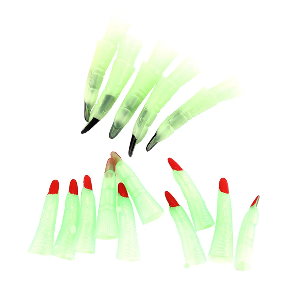 

20 Pcs Halloween Witch Fingers Fake Nails Luminous Noctilucent Spooky Scary Witches Fingers Party Props Costume