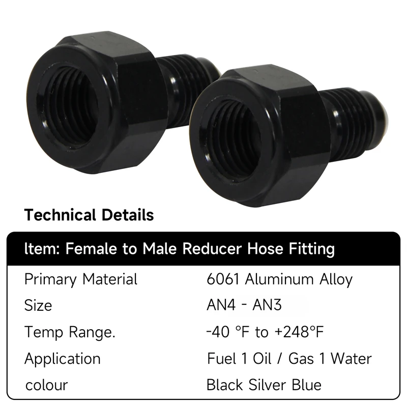 

2PCS 4AN AN4 FEMALE to AN3 3AN MALE REDUCER EXPANDER HOSE FITTING ADAPTOR Black