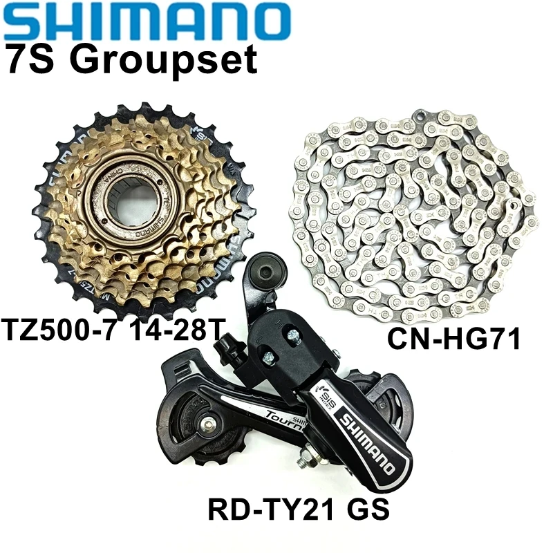

Shimano TY21 7 Speed Groupset RD-TY21 GS Bike Rear Derailleur TZ500-7 Cassette 14-28T 14-34T CN-HG71 Bike Chain 112L