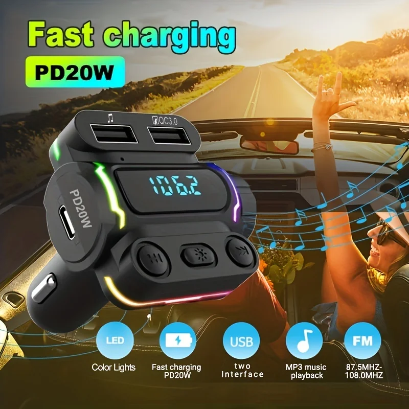 

Wireless Car Charger, Pd20w Dual USB Port Mp3 Compatible With All Smartphones, For Samsung Galaxy, LG, HTC And More