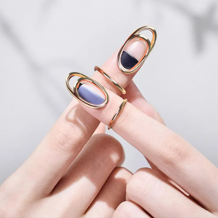 Trendy Nail Rings for Women Girls Metal Line Thin Fake Nails Protective Cover Fingertip Korean Ring Wedding Gifts Gothic Jewelry