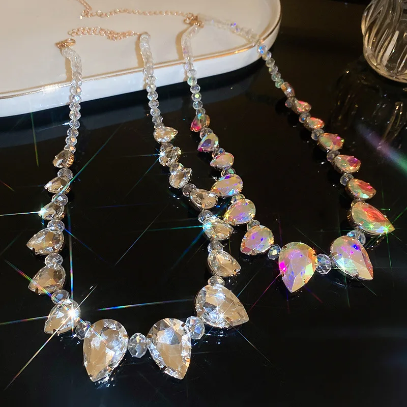 

Inlaid Crystal Water Drop Necklace Exaggerated Design Collarbone Chain Jewelry for Women Her Gift
