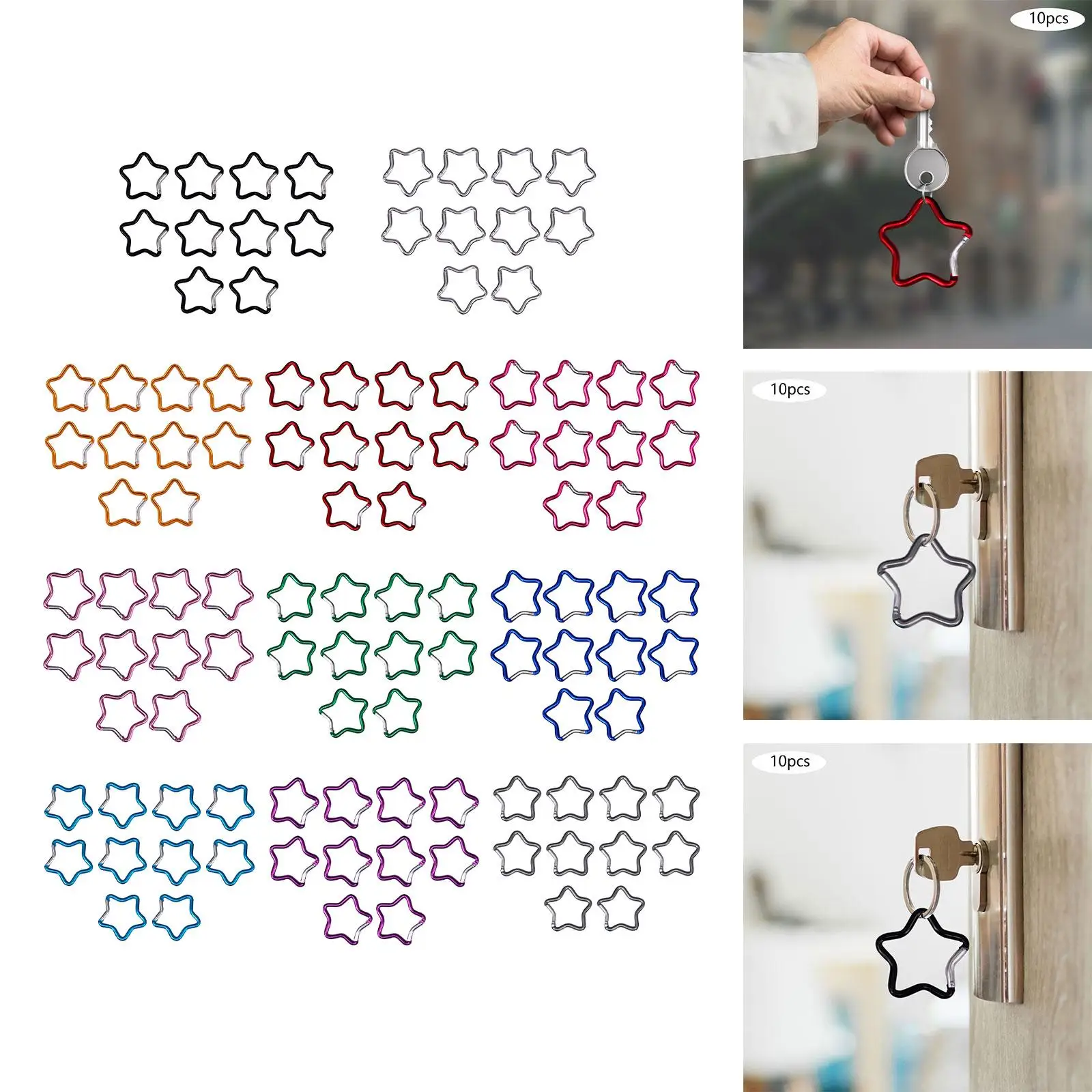 10Pieces Five Pointed Star Shaped Carabiner Key Chain Clip Keyring Hook Heavy