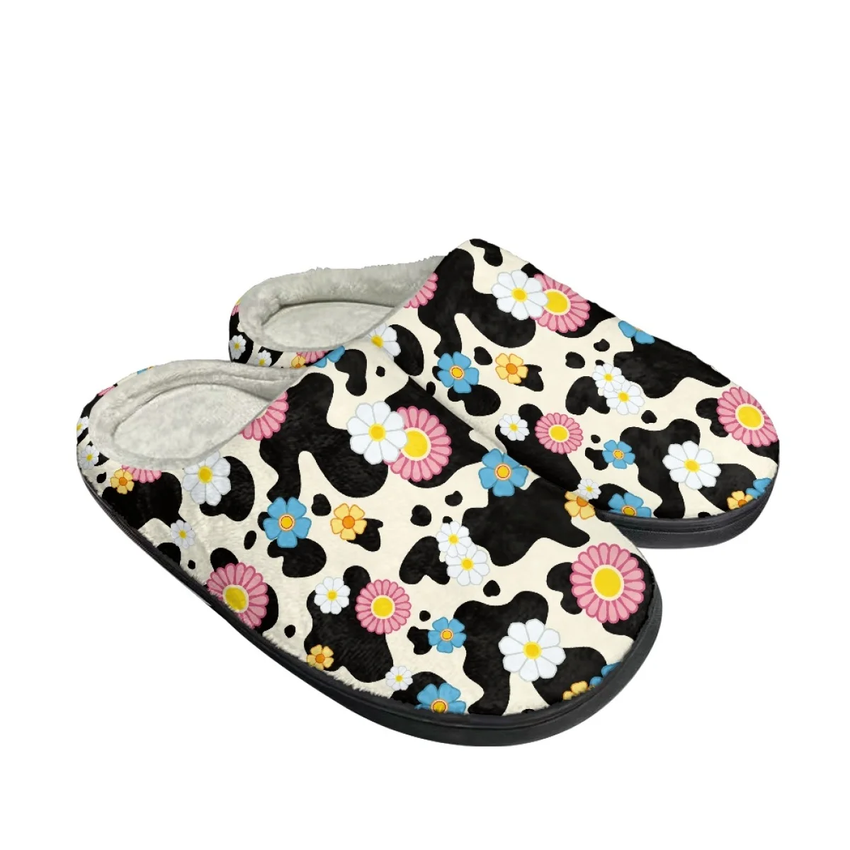 

Milk Leopard Cute Chrysanthemum Pattern Woman Autumn Winter Round Toe Home Cotton Slippers Brand Keep Warm Non-slip Plush Shoes