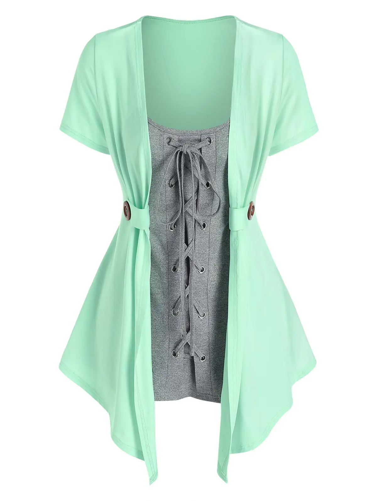 

2 в 1, повседневная женская летняя футболка с коротким рукавом, на шнуровке, с цветными блоками, двухцветная футболка, женские рубашки, комбин...