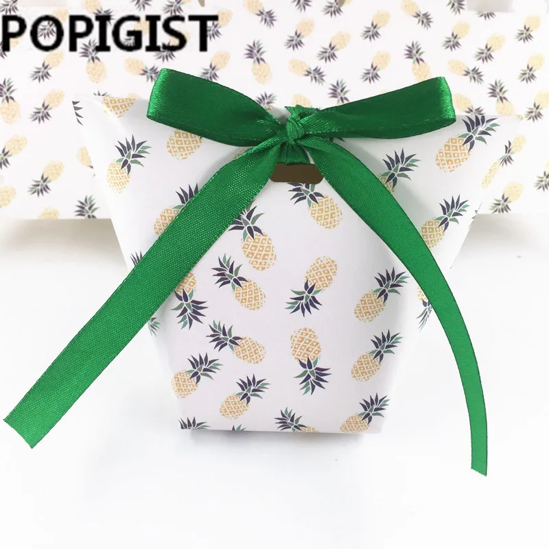 

Paper Pineapple Gift Bag Beach Wedding Decorations Home Party Birthday Supplies Wedding Favors Gift Candy Boxes & green ribbon