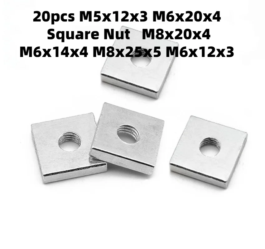 

20pcs M5x12x3 M6x20x4 Square Nut M5 M6 M8 Carbon Steel Color Galvanized Zinc Plated Square Thin Nuts GB39 DIN 562 BIGGER SIZE