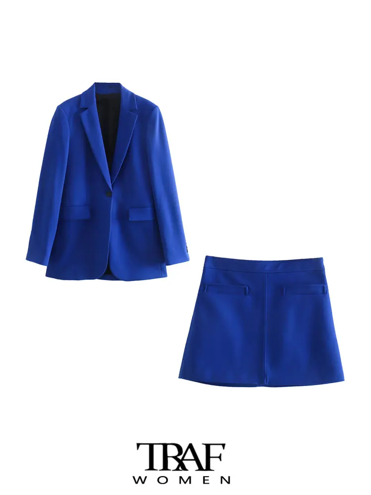 

TRAF Women Fashion Front Button Fitted Blazer Coat Vintage Long Sleeve Flap Pockets Female Outerwear Chic Veste Femme