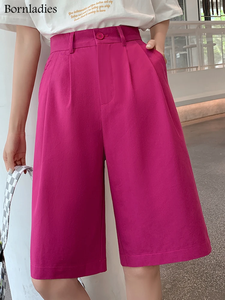 

Bornladies 2022 Summer New High Waist Shorts for Women Casual Loose Wide Leg Solid Shorts Female Short Pants Y2k Booty Shorts