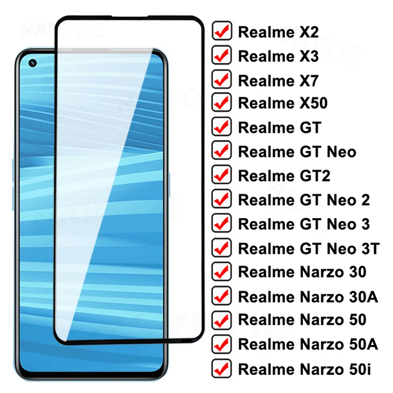 

9D полное закаленное стекло для Realme X X2 X3 X7 X50 Pro защита для экрана GT2 GT Neo 2 3 3T Narzo 30 30A 50 50A 50i защитное стекло