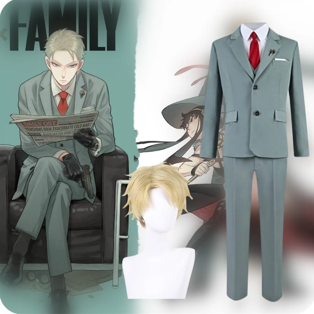 

Anime Spy Family Twilight Cosplay Costume Green Shirt Tie Outfit Loid Forger Halloween Carnival Party Clothes