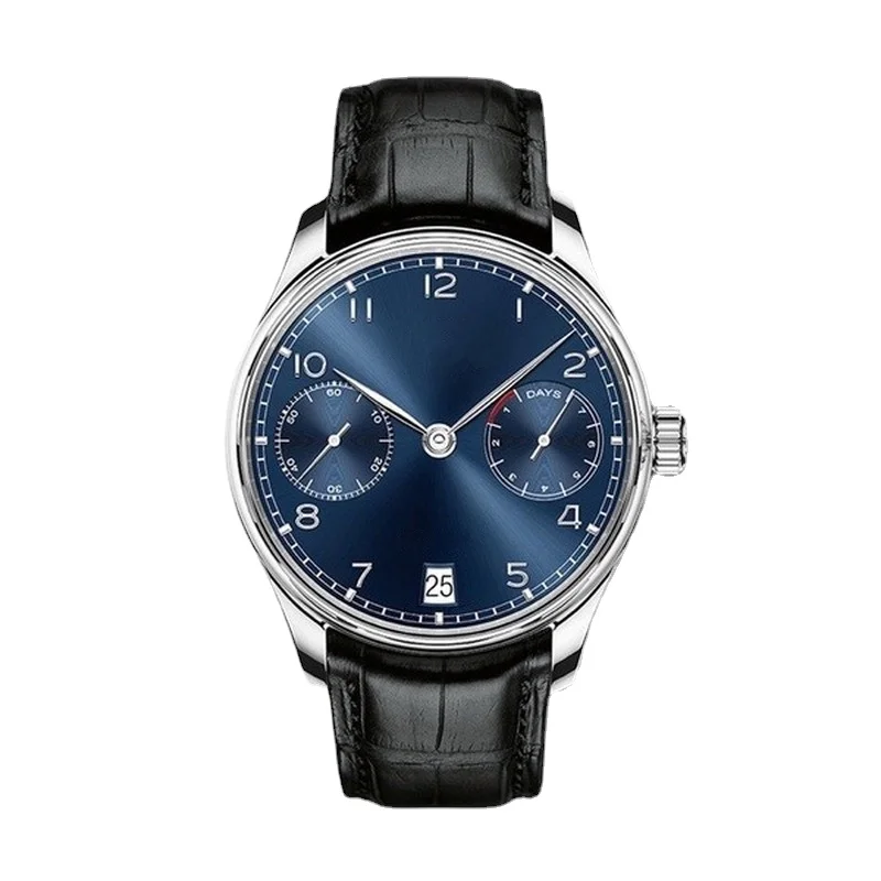 

Mens Mechanical Watch Automatic Black Leather Blue Dial Sport Sapphire Glass Waterproof Male Wristwatches