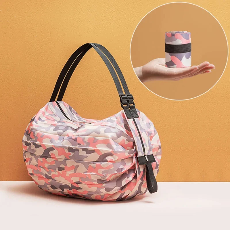 

Big Size Thick Nylon Large Portable Shoulder Women's Handbags Folding Pouch Shopping Bag Foldable Print Eco Friendly Ladies Bags
