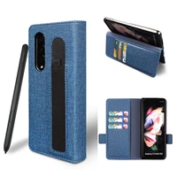for samsung z fold3 mobile phone case canvas pattern card fold3 with stylus pen slot phone cover