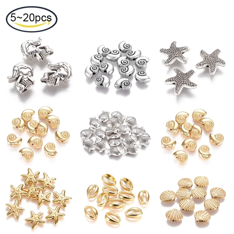 

5-20PC Tibetan Style Alloy Beads Ocean Theme Lead Free Nickel Free Cadmium Free Shell Real 14K Gold-Thai Sterling Silver Plated