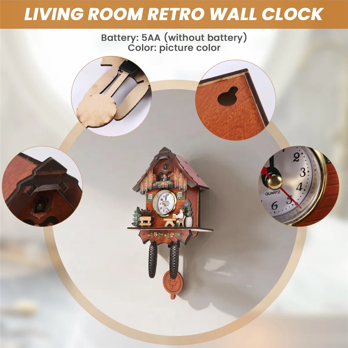 Антикварные деревянные настенные часы с изображением кукушки колокольчик