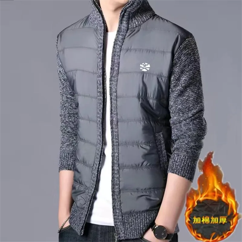 Winter Men Golf Jackets Fashion Casual Cardigan Zipper Plus Velvet Warm Thicken Golf Wear Man's Knit High Collar Sweater Jackets