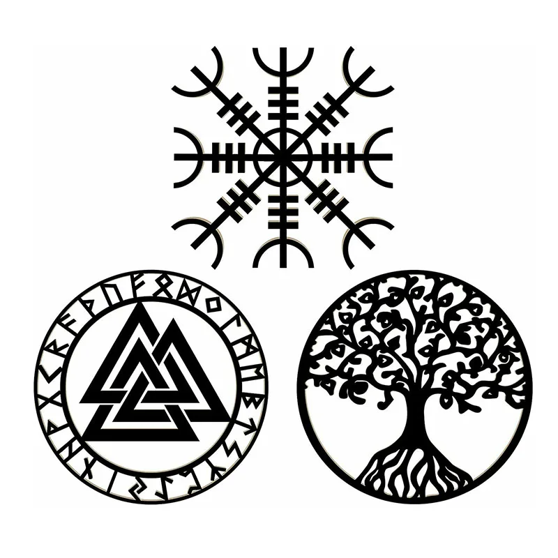 

3pc Viking Decor 15 Metal Wall Art Viking Compass Valknut Tree of Life Home Decor Metal Art Vintage Metal Plate Wall Art