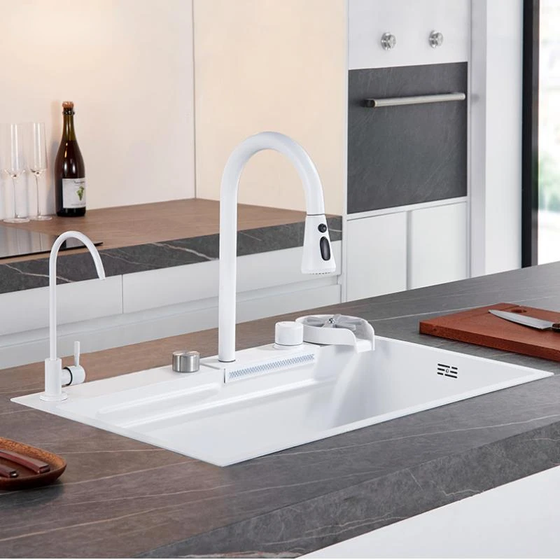 Белый цвет многофункциональные смесители для кухни Водопад с левым сливным