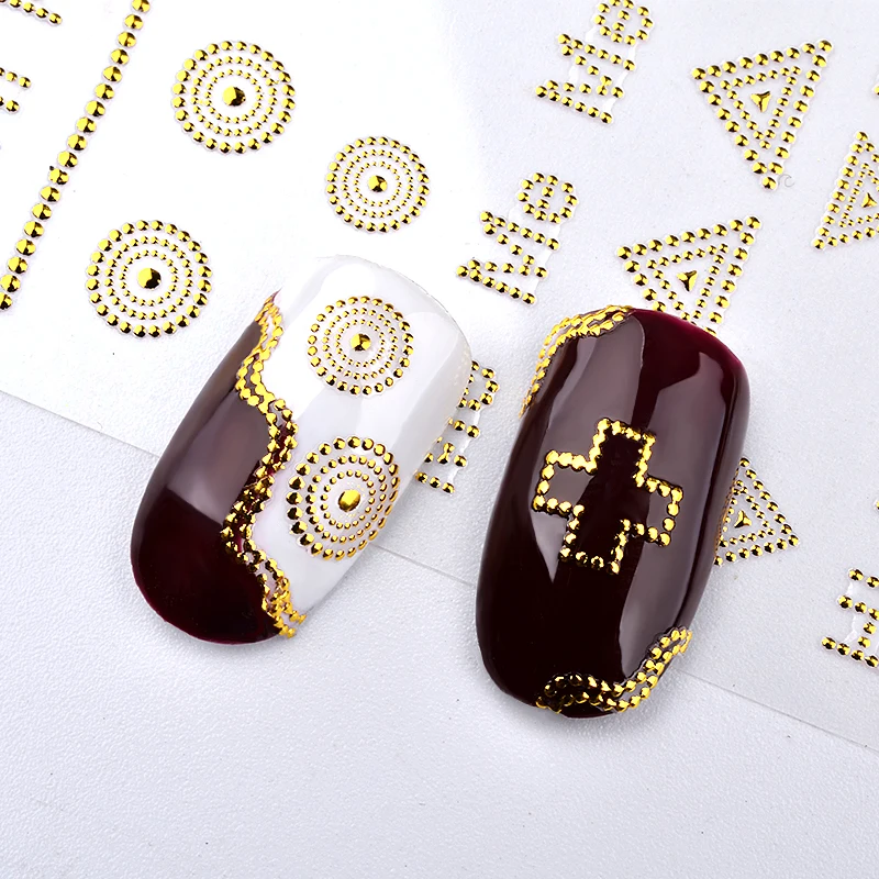 1 Sheet 3D Metal Nail Art Stickers Gold Bow Cross Flowers Designs Rivert Adhesive Decals DIY Manicure Supplies | Красота и здоровье