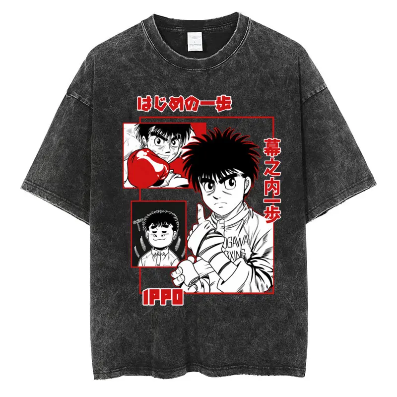 Фото Аниме Hajime No Ippo мытая винтажная футболка Kamogawa Boxing Gym Harajuku футболки Makunouchi Takamura KGB свободная хлопковая футболка №4