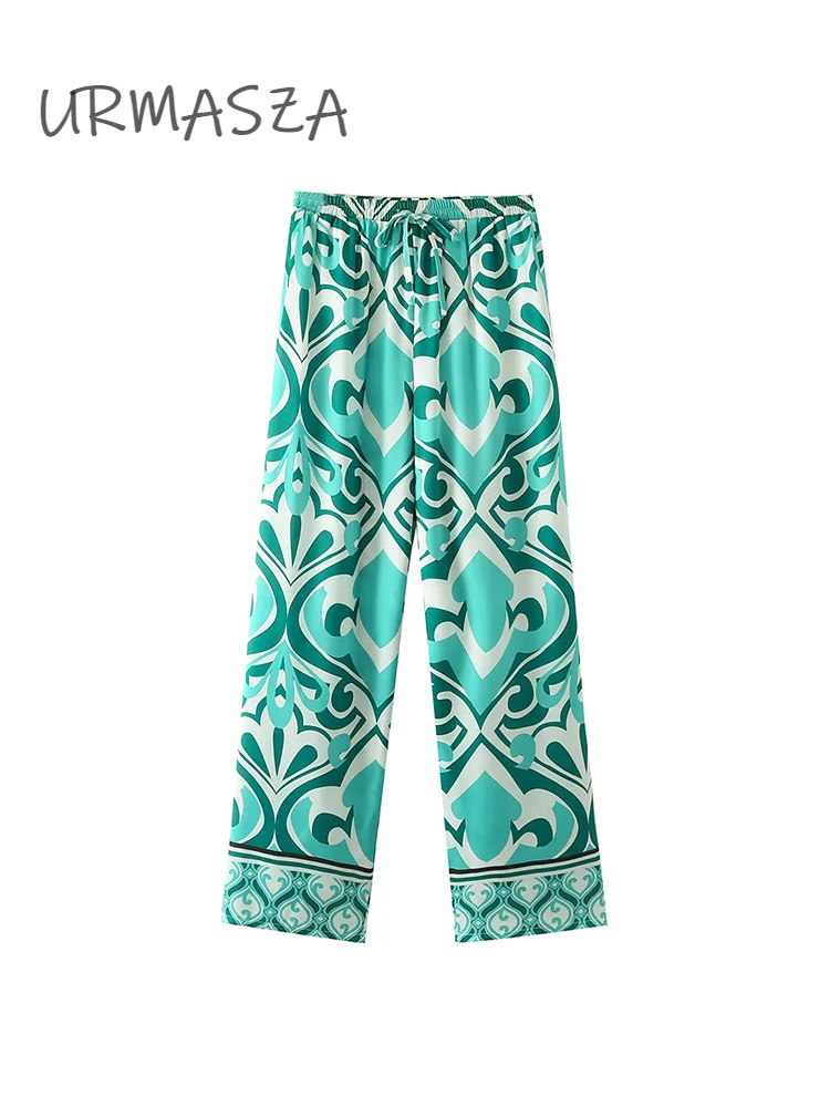 

Женские брюки с боковыми карманами, винтажные брюки на завязках с высокой эластичной талией и принтом, весна 2022