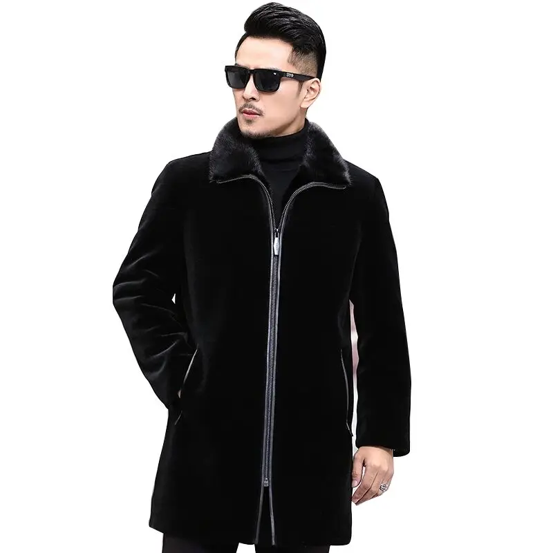 

Men's Faux Fur Coat Winter Thicken Fluffy Long Sleeve Warm Outerwear Luxury Bontjas Jacket Fur Collar Plush Windbreaker Coats