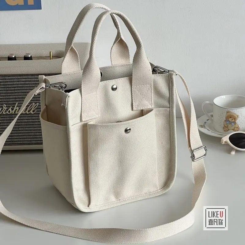 Japanese Korean Canvas Handbags Messenger Bag Simple Versatile Handheld Lunch Bag Large Capacity Student Tote Bag Lunch Pocket images - 6