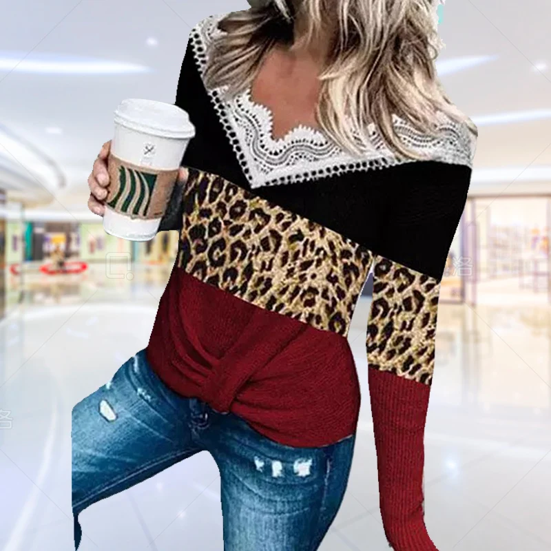 

Женские кружевные топы больших размеров, винтажные футболки с оборками и длинным рукавом, женские футболки с бантом и V-образным вырезом, Св...