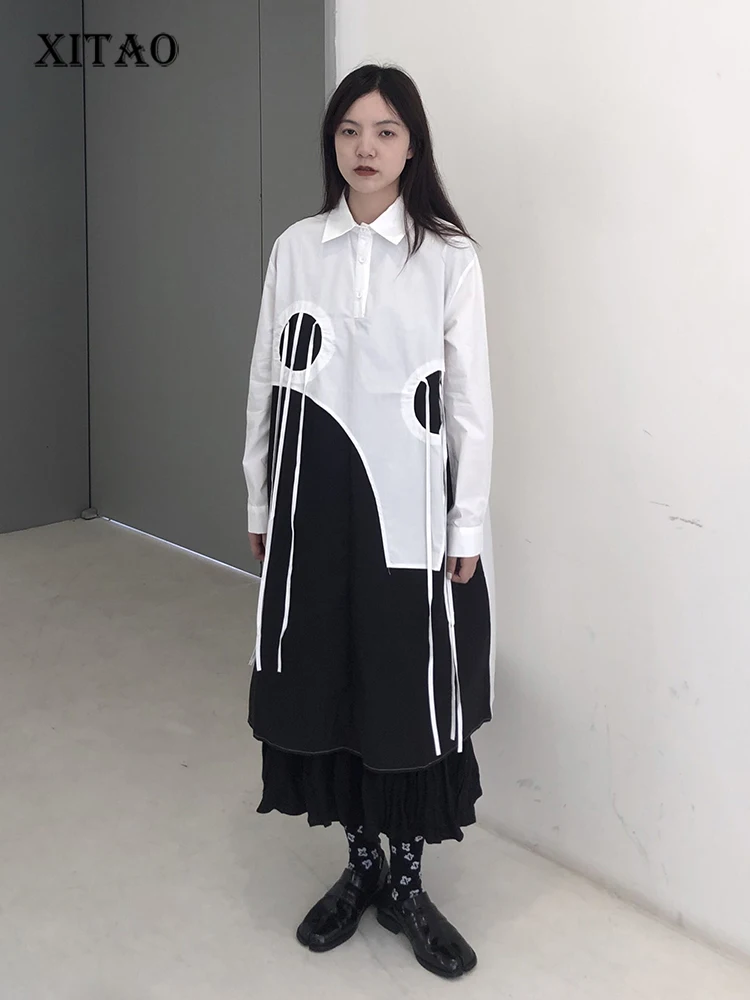 

XITAO Irregular Blouse Fashion Hit Color Patchwork Small Fresh Loose 2022 Autumn Minority Full Sleeve Style Shirt WLD10051