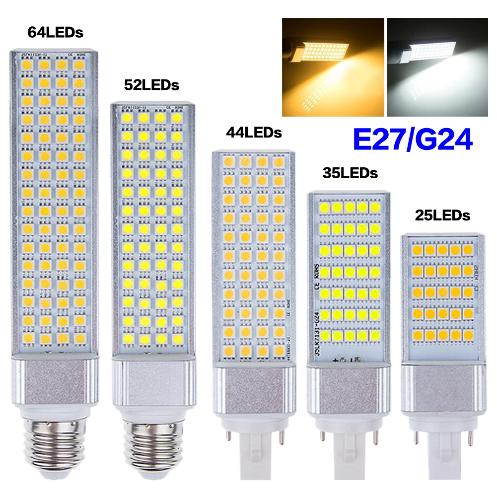 

5W 7W 9W 11W 13W G24 LED Bulb E27 Lighting Bulb Bombillas Light Replace Fluorescent Lamp AC85-265V G24 LED Horizontal Plug Light