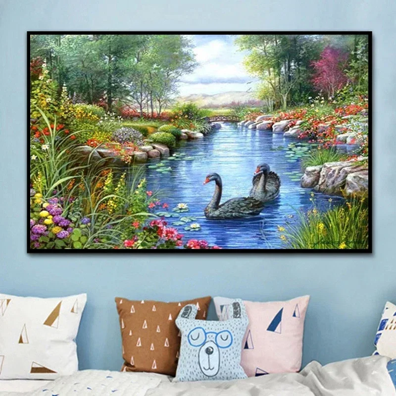 5D алмазная живопись Черный лебедь пара Алмазная художественная вышивка подарки