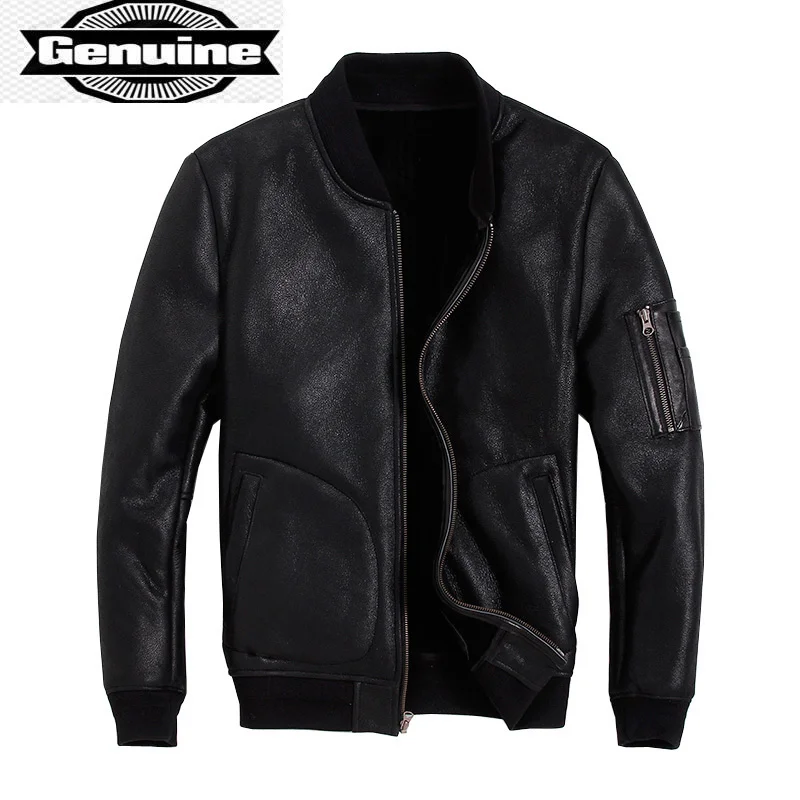 

Jacket Leather Men's Winter Genuine Coat Sheep Shearling Jacket Men Bomber Motorcycle Sheepskin Leather Jackets KJ2319