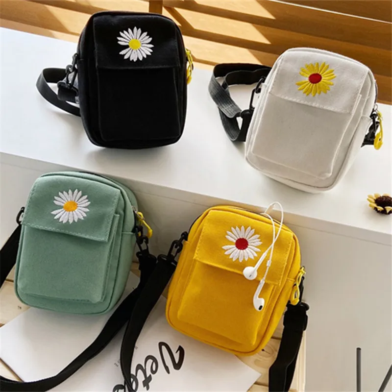 

Women's Single Shoulder Bag Fashion Solid Color Casual Handbag Outdoor Daisy Canvas Handbag Zipper Cross-body Bag Messenger Bag