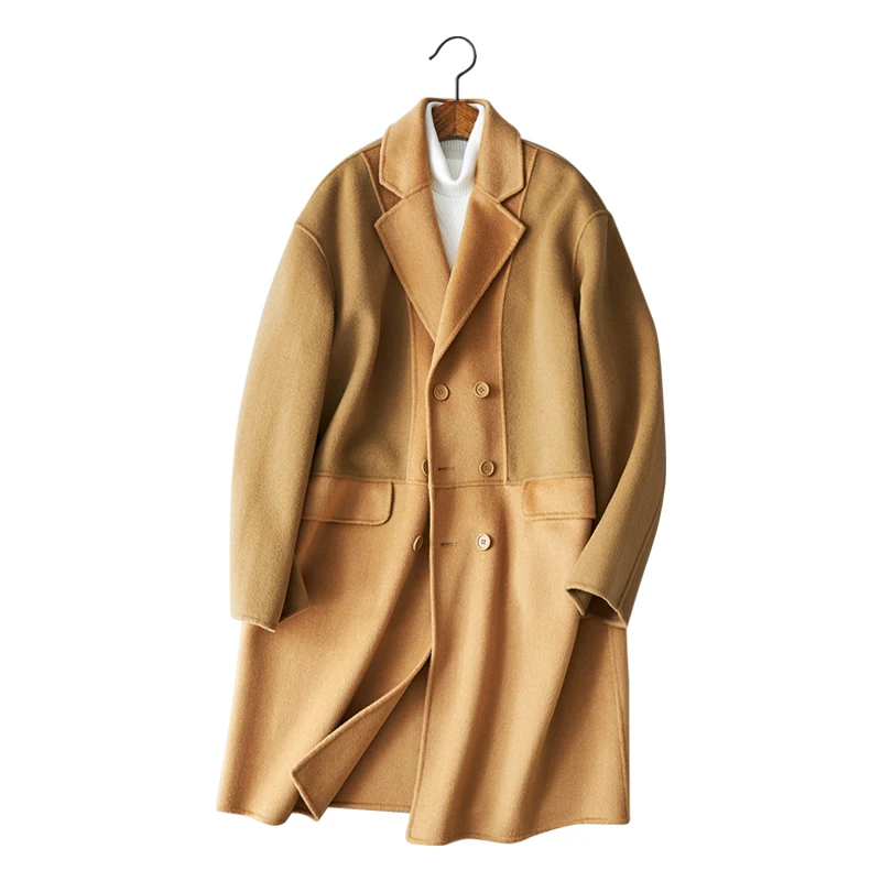 

European and American Popular Style Autumn Winter Fashion Woolen Coat Men Lapel Solid Color Matching Windbreaker Thick